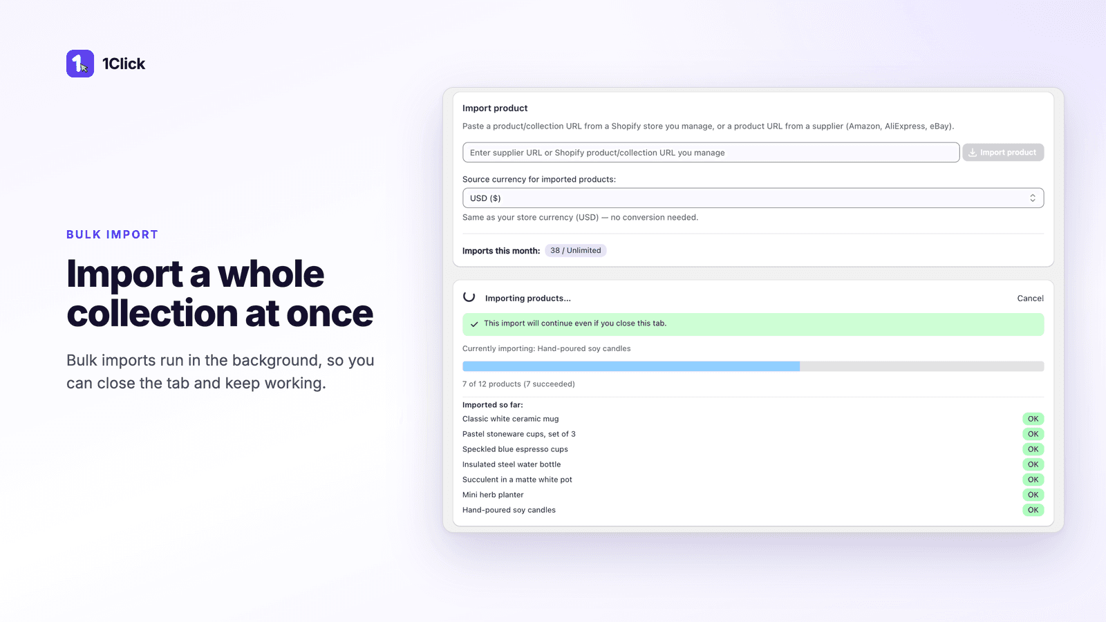 Import a whole collection at once: bulk import progress