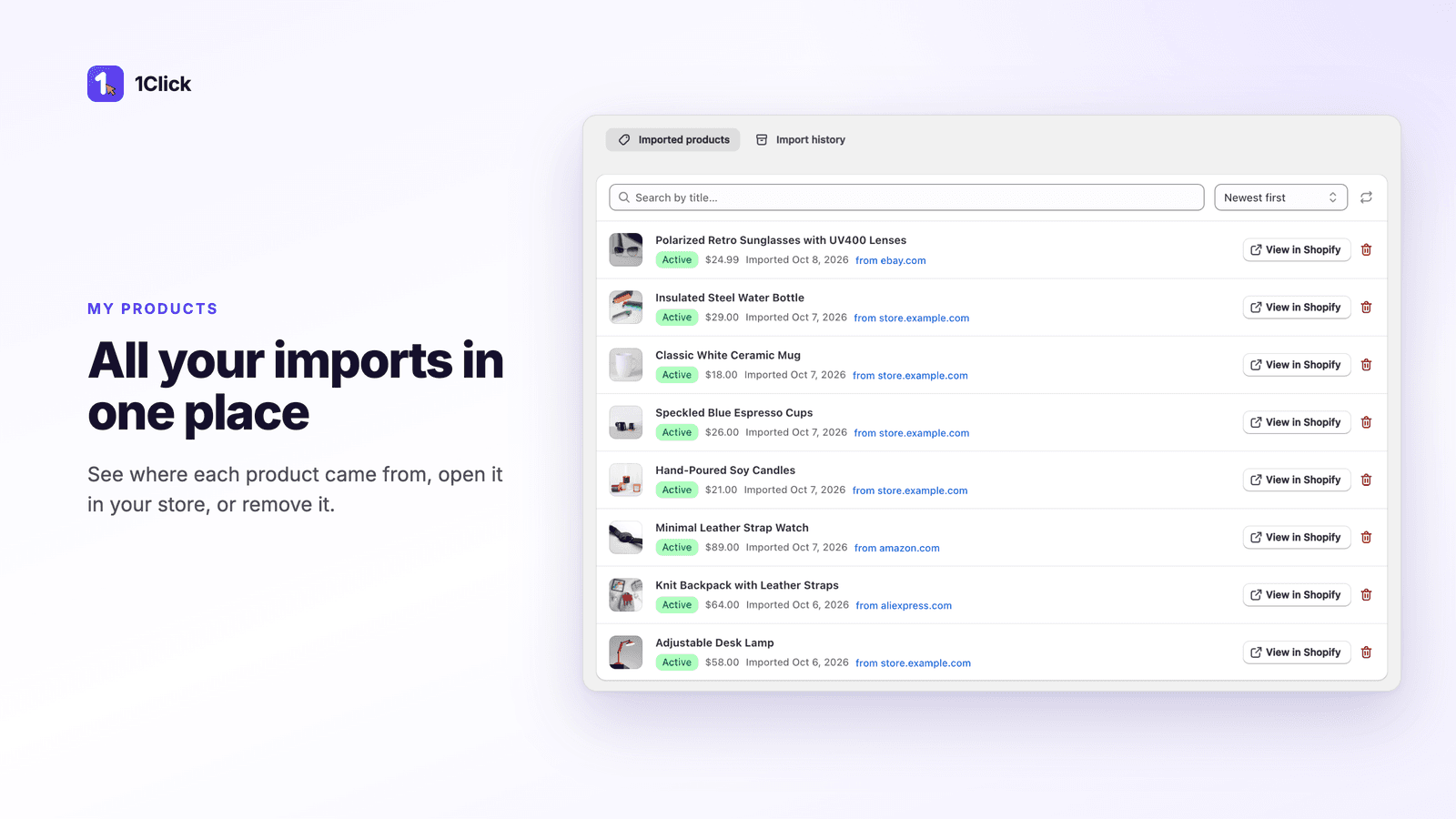All your imports in one place: imported products list