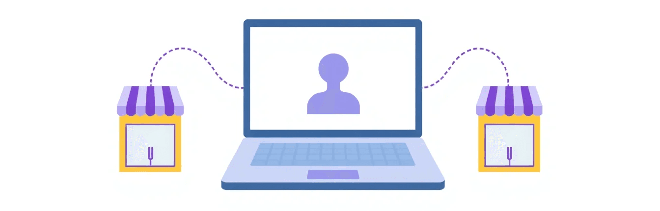 Illustration: one Shopify login connected to two separate stores