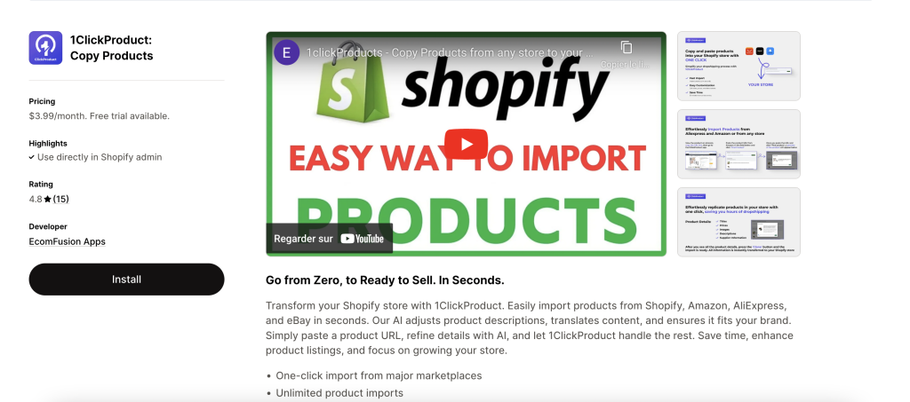 Copy Products for Shopify Stores with 1ClickProduct 